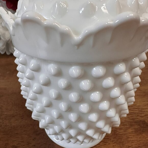 Vintage Fenton White Milk Glass Hobnail Ruffled Candy Jar‎ Lidded Compote - Picture 5 of 7